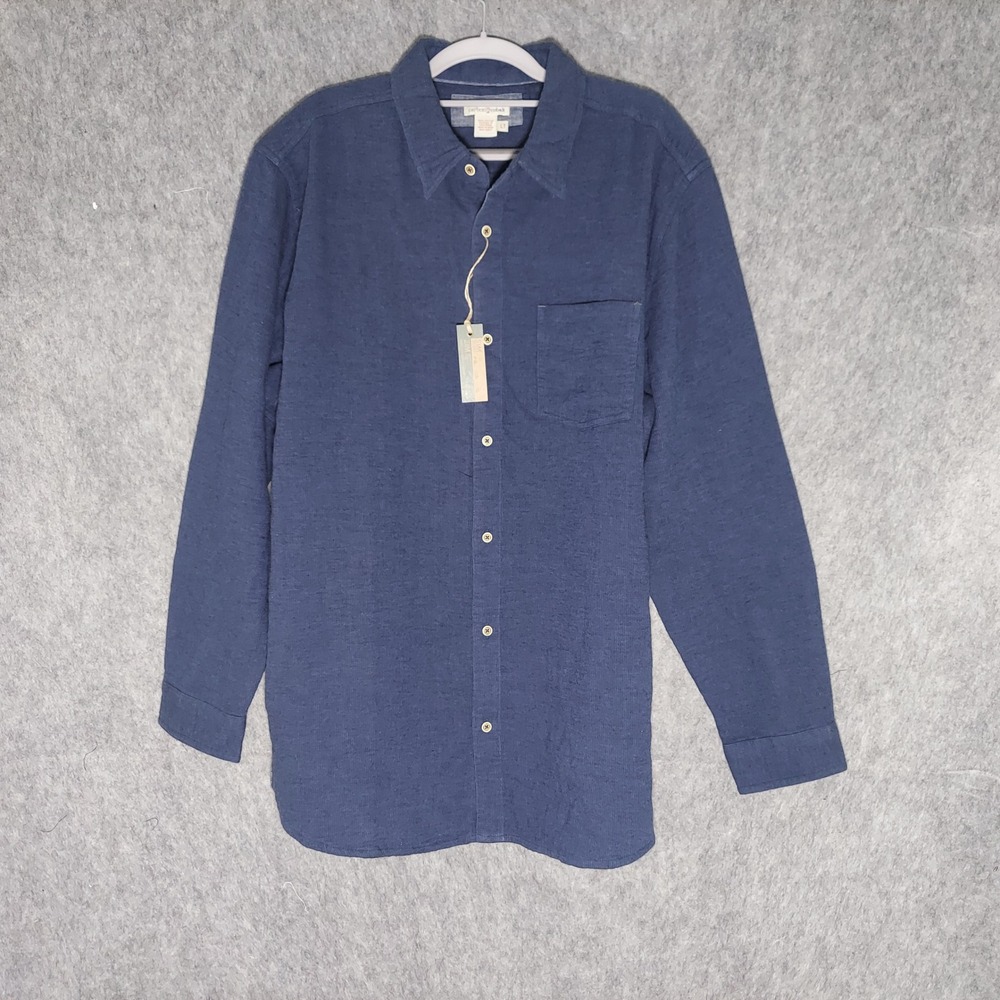 Carbon 2 Cobalt Men Cotton Button Down Shirt LT Blue Rugged Textured Effortless